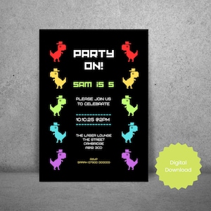Dino Arcade Party Invitation | Editable Digital Template | Retro Gaming Birthday Invite | Customisable Canva Design