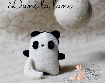 mini peluche panda et lune, peluche miniature panda et lune