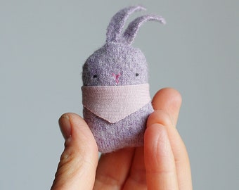 mini plushie, bunny plush, easter stuffed animal,miniature plush, cute tiny plush, eco toys, simple toys, reclaimed wool,2 inches plushie