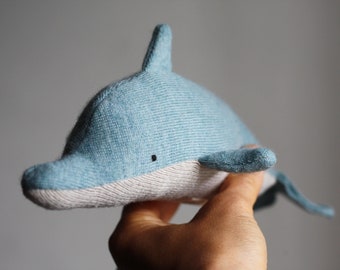 dolphin plush, tiny dolphin plush, reclaimed wool, made to order