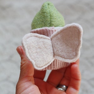 mini baby doll, spring tiny doll,miniature doll, butterfly cocoon doll, eco toys, simple toys, reclaimed wool plush, pink, floral,green image 3