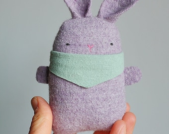 mini plushie,bunny plush, easter stuffed animal,miniature plush, cute tiny plush, eco toys, simple toys, reclaimed wool plush, lavender