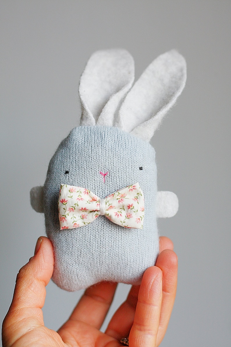 mini plushie,bunny plush, easter stuffed animal,miniature plush, cute tiny plush, eco toys, simple toys, reclaimed wool plush, light blue image 1