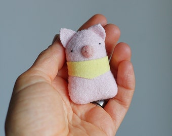 mini plushie, pig plush, easter stuffed animal,miniature plush, cute tiny plush, eco toys, simple toys, reclaimed wool,2 inches plushie