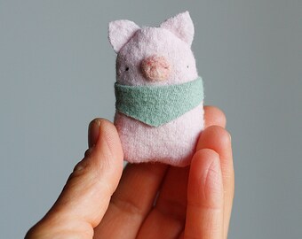 mini plushie, pig plush, easter stuffed animal,miniature plush, cute tiny plush, eco toys, simple toys, reclaimed wool,2 inches plushie