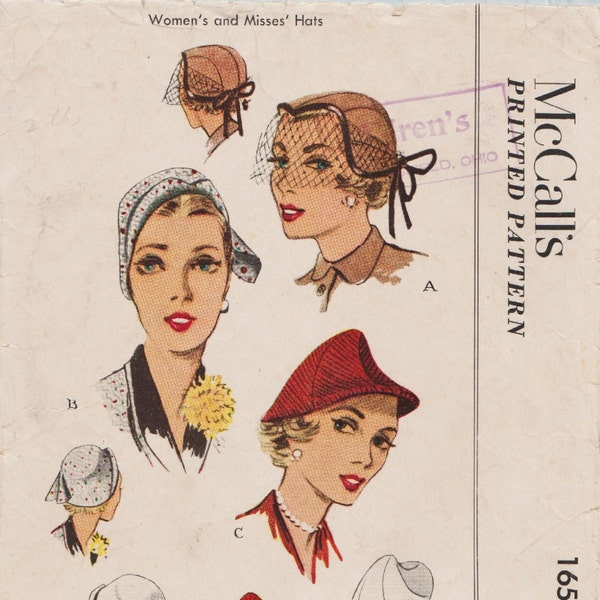 McCalls 1652 / Vintage 50s Sewing Pattern / Millinery Hat Cap Cloche / Fashion Accessories
