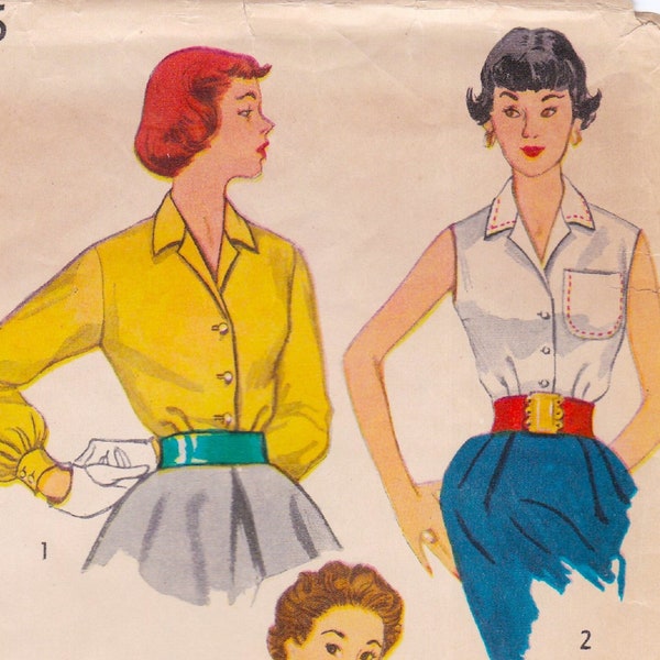 Simplicity 4256  Vintage 1950s Sewing Pattern  Blouse Shirt Top   Size 16 Bust 34