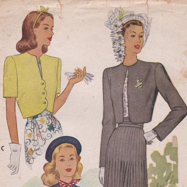 McCall 6916  Vintage 1940s Sewing Pattern  Bolero Jacket  Size 14 Bust 32