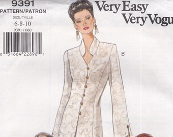 Very Easy Vogue 9391  Vintage Sewing Pattern  Blouse Shirt Top Jacket  Sizes 6 8 10  Unused