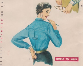 Simplicity 4813 Vintage 1950s Sewing Pattern Blouse Shirt Size 14 Bust 32