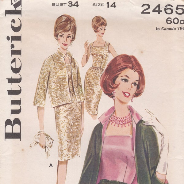 Butterick 2465  Vintage 1960s Sewing Pattern  Sheath Dress And Jacket  Size14 Bust 34