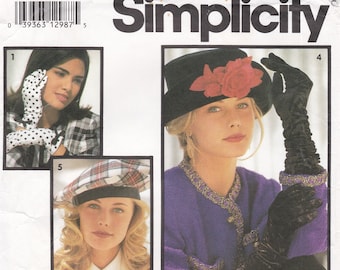 Simplicity 7932  Vintage Fashion Accessories Sewing Pattern Hat Cap Gloves Millinery One Size Unused