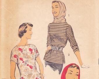 Advance 7858 Vintage 1950s Sewing Pattern Pullover Shirt With Hood  Size Medium Bust 34 To 36