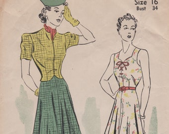 DuBarry 2247B  Vintage 1930s Sewing Pattern  Dress Sundress Jacket  Size 16 Bust 34
