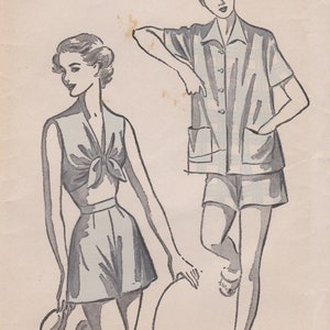 Advance 5243 Vintage 1940s Sewing Pattern Pajamas Shorts Bra Top Playsuit Lingerie Size 14 image 1