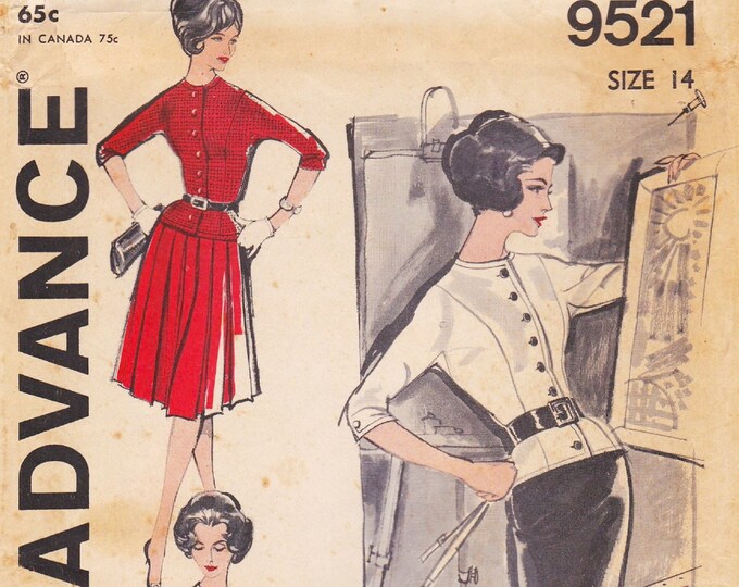 Advance 9521 Vintage Sewing Pattern Blouse Shirt Top Skirt Size 14 Bust ...