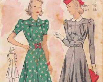 Du Barry 2492  Vintage 1940s Sewing Pattern  Dress Size 14 Bust 32