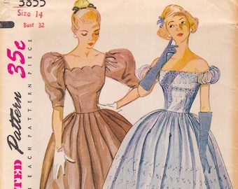 Simplicity 3855  Vintage 1950s Sewing Pattern  Dress  Size 14 Bust 32