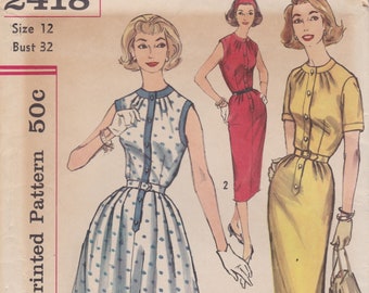 Simplicity 2418  Vintage 1950s Sewing Pattern  Dress  Size 12 Bust 32