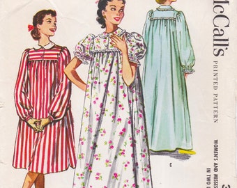 McCalls 3762 Vintage 1950s Sewing Pattern Nightgown Nightshirt Lingerie Sleepwear Size 14 Bust 34