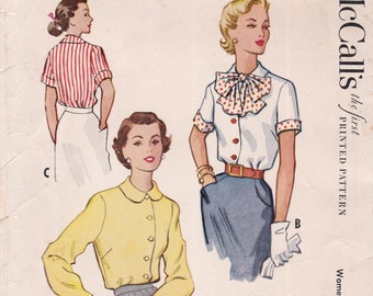 McCalls 9586  Vintage 1950s Sewing Pattern Blouse Shirt Top  Size 18 Bust 36