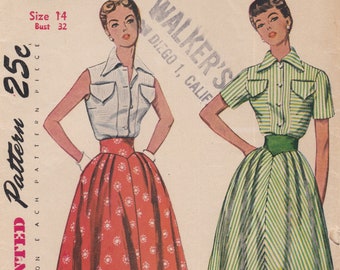Simplicity 3200  Vintage 1950s Sewing Pattern  Skirt And Blouse  Sizes 14 Bust 32