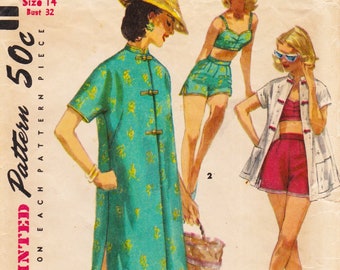 Simplicity 1608  Vintage 1950s Sewing Pattern Swimsuit Playsuit And Beach Coat Size 14 Bust 32