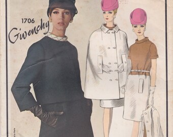 Vogue Paris Original 1706 / Vintage Designer Sewing Pattern By Givenchy / Cape Jacket Dress / Size 14 Bust 34