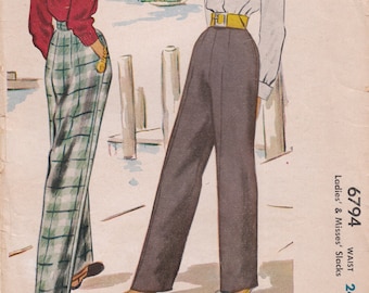 McCall 6794  Vintage 1940s Sewing Pattern  Pants Trousers  Waist 24