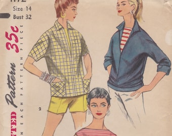 Simplicity 1172  Vintage 1950s Sewing Pattern  Blouse Shirt Top Overblouse Jacket  Size 14 Bust 32