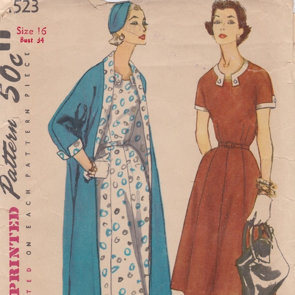 Simplicity 1523  Vintage 1950s Sewing Pattern  Dress And Coat  Size 16 Bust 34  Unused