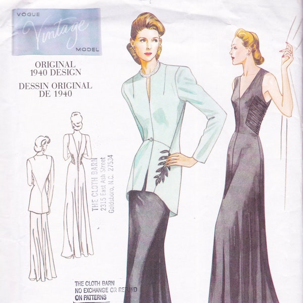 Vogue Vintage Model 2786  Reproduction Sewing Pattern  Reissue Of A 1940 Design  Evening Gown And Jacket  Sizes 6 8 10  Unused