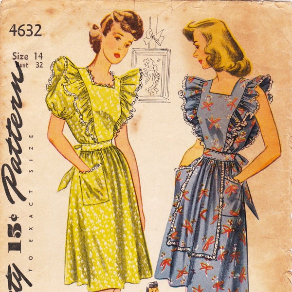 Simplicity 4632  Vintage 1940s Sewing Pattern  Apron Pinafore  Size 14 Bust 32