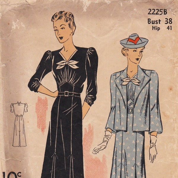 DuBarry 2225B  Vintage 1930s Sewing Pattern  Dress And Jacket  Bust 38