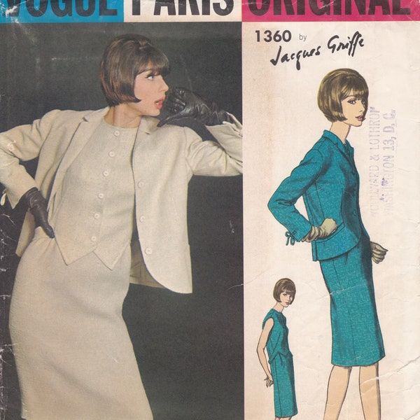 Vogue Paris Original 1360  Vintage Designer Sewing Pattern By Jacques Griffe  Dress And Jacket  Size 12 Bust 32  Unused With Label