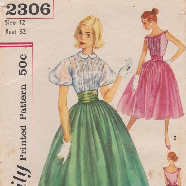 Simplicity 2306  Vintage 1950s Sewing Pattern  Blouse Skirt Camisole Belt  Size 12 Bust 32