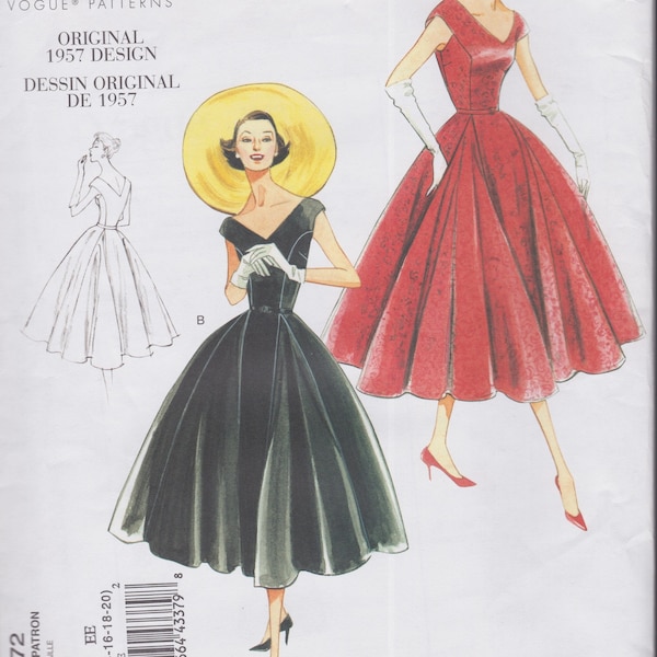 Vogue 1172 reproductie naaipatroon jaren 1950 ontwerp heruitgave jurk maat 14 16 18 20 buste 36 38 40 42 ongebruikt