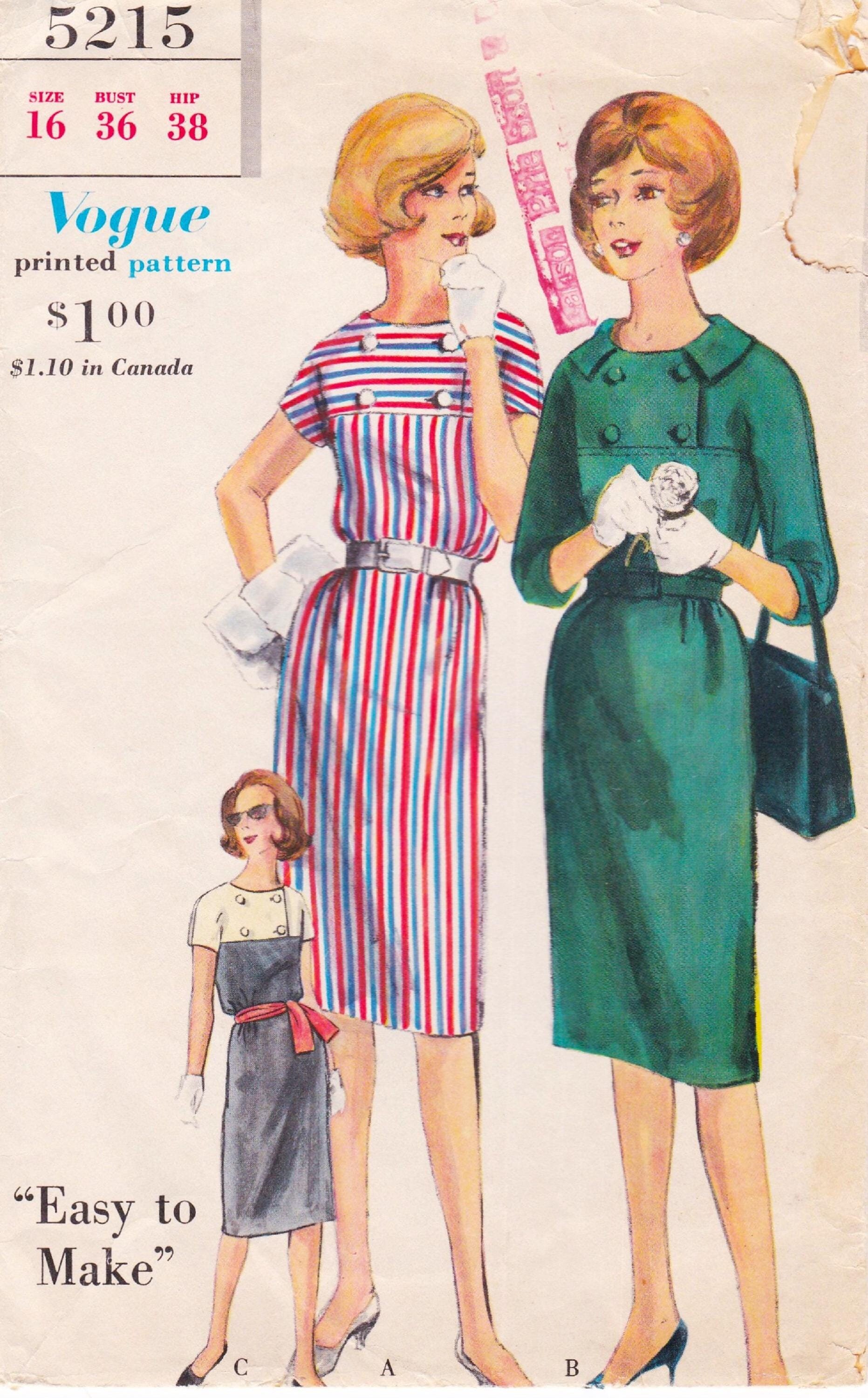 Vogue 5215  Vintage 1960s Sewing Pattern  Dress  Size 16 Bust 36  Unused