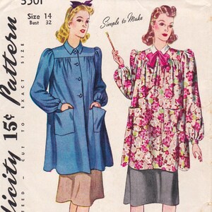 Simplicity 3501, Vintage 1940s Sewing Pattern, Smock, Jacket, Coat, Size 14 Bust 32, Unused