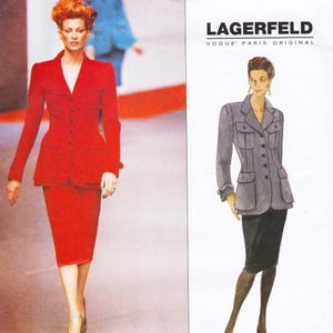 Vogue Paris Original 1719 Vintage Designer Sewing Pattern By Karl Lagerfeld Skirt Jacket Suit Sizes 14 16 18 Bust 36 38 40 Unused With Label