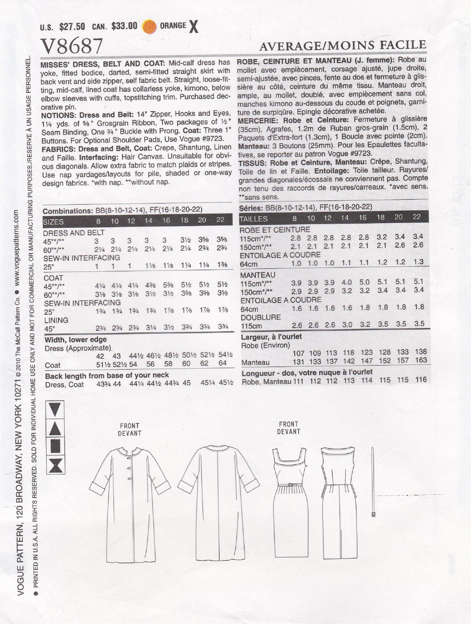 Vogue 8687, Reproduction Sewing Pattern, 1950s Design Reissue, Dress ...