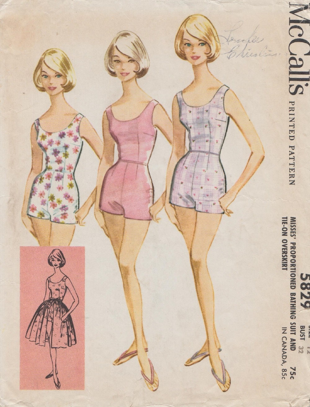 Vintage 60s Sewing Pattern / Bathing Suit Swimsuit Playsuit