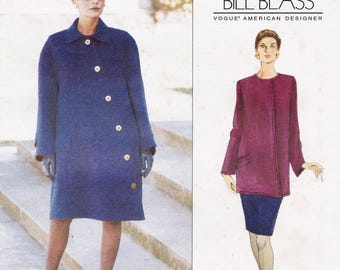 Vogue 1659, Bill Blass Sewing Pattern, Tunic, Skirt & Coat, Sizes 14 16 18, Unused