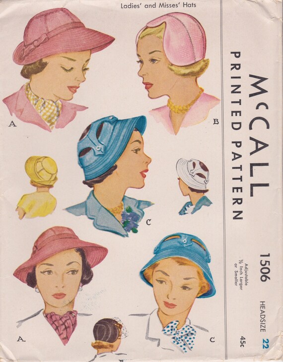 Mccall 1506 / Vintage 1940s Sewing Pattern / Hat Cap Cloche - Etsy