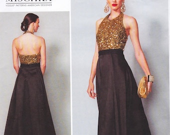Vogue 1534, Designer Sewing Pattern By Badgley Mischka, Halter Gown, Sizes 14 - 22 Uncut