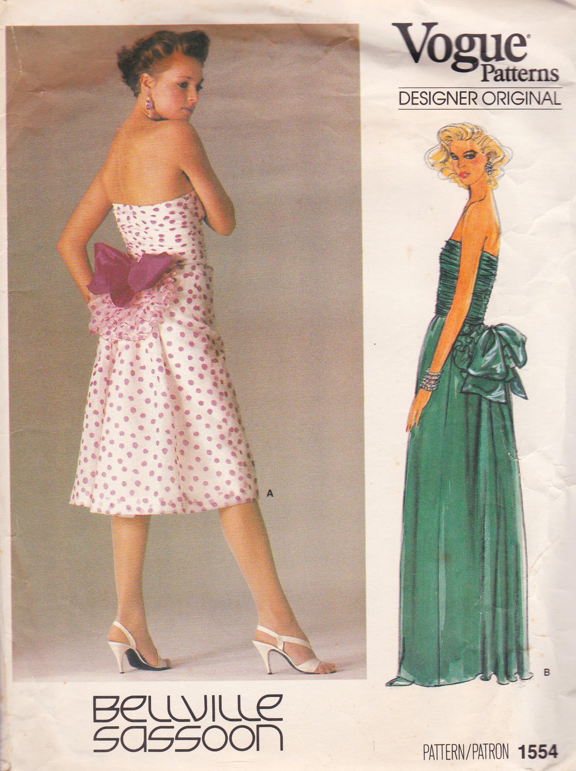 Vogue 1554, Vintage Bellville Sassoon Sewing Pattern, Strapless