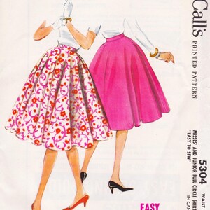 McCalls 5304 Vintage 1950s Sewing Pattern Circle Skirt  Waist 28 Unused