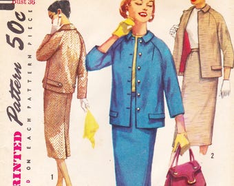 Simplicity 1798 Vintage 1950s Sewing Pattern Skirt Jacket Suit Size 16 Bust 36