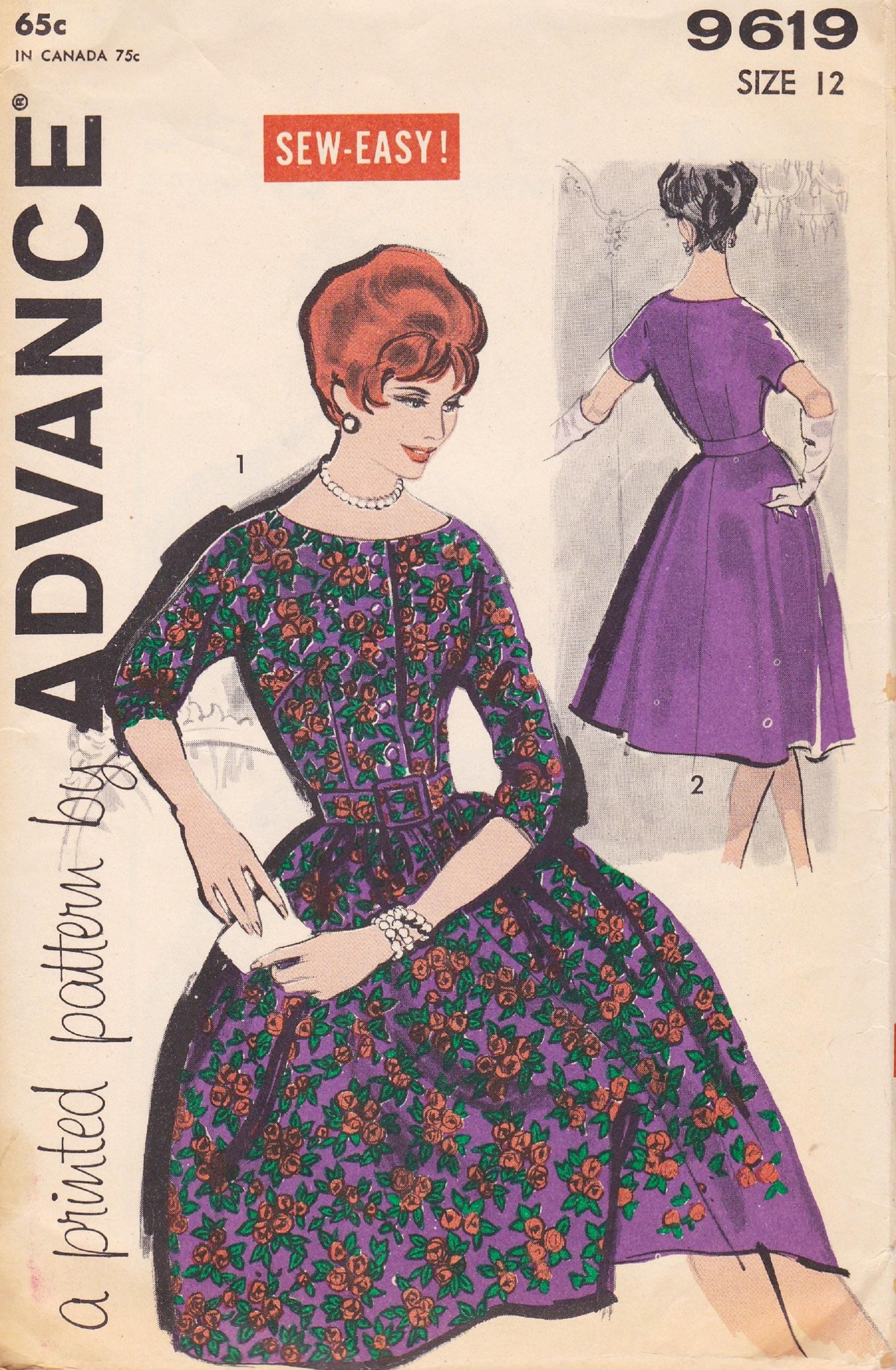 Advance 9619 Vintage 1960s Sewing Pattern Dress Size 12 Bust 32