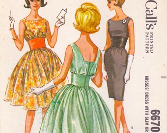 McCalls 6670, Vintage 1960s Sewing Pattern, Evening Dress, Size 14 Bust 34